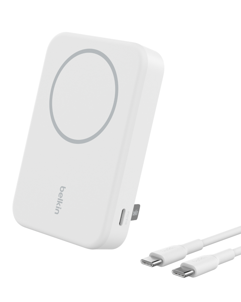 Amazon Asset BELKIN BPD008BTWH 10K QI2 15W, MAGNETIC WIRELESS POWER BANK + KICK STAND, WHITE - Image 1