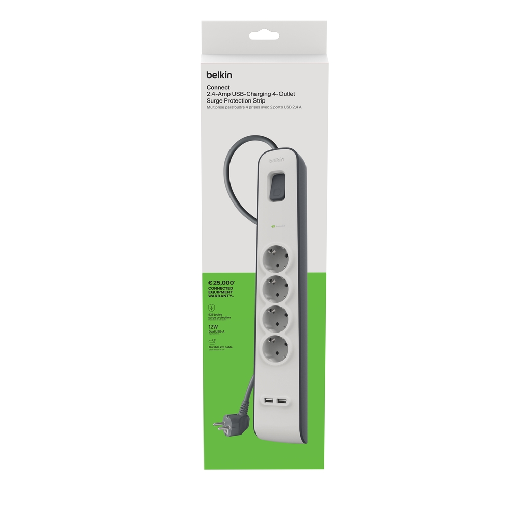 BSV401vf2M-V2_1-3.jpg BELKIN BSV401VF2M-V2 SURGE, 4 SOCKETS, 525J, 2M, 2 USB-2.4A SHARED, UPDATED VERSION2 - Image 1