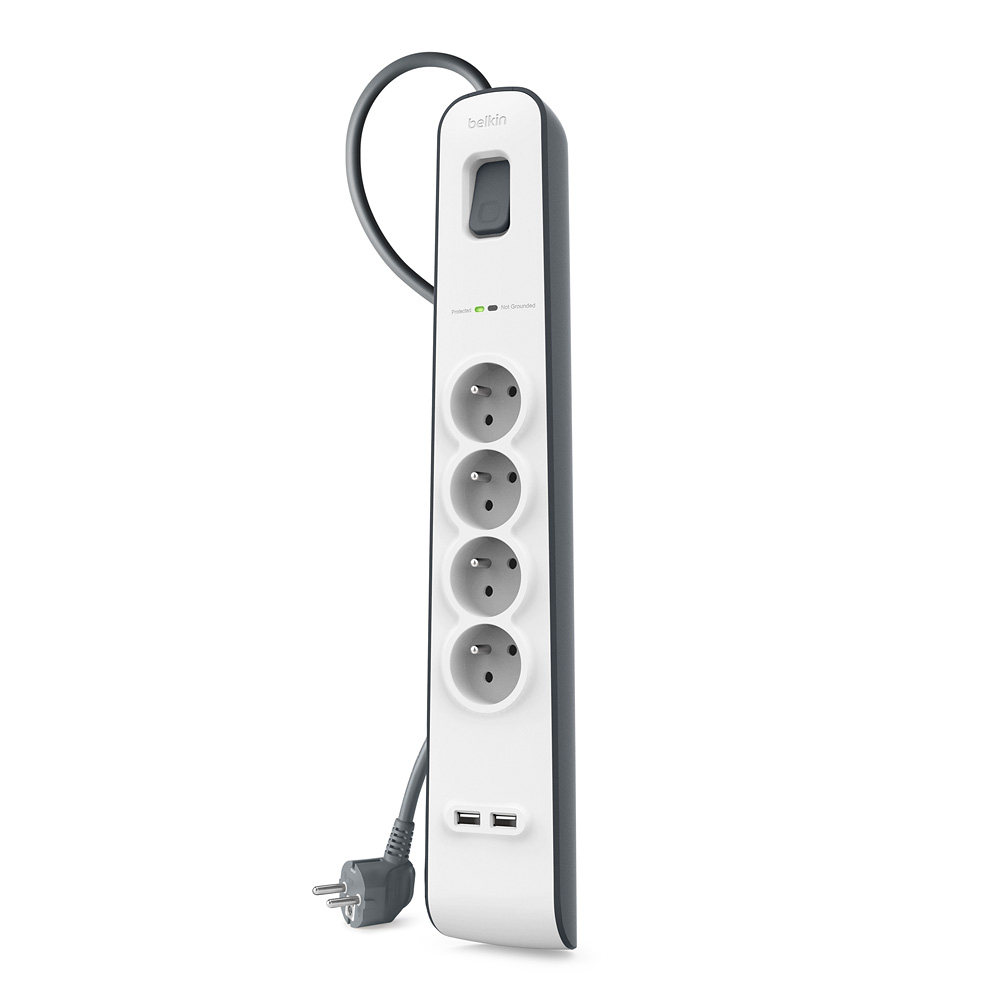 BSV401vf2M_1-4.jpg BELKIN BSV401VF2M SURGE, 4 SOCKETS, 525J, 2M, 2 USB-2.4A SHARED - Image 1