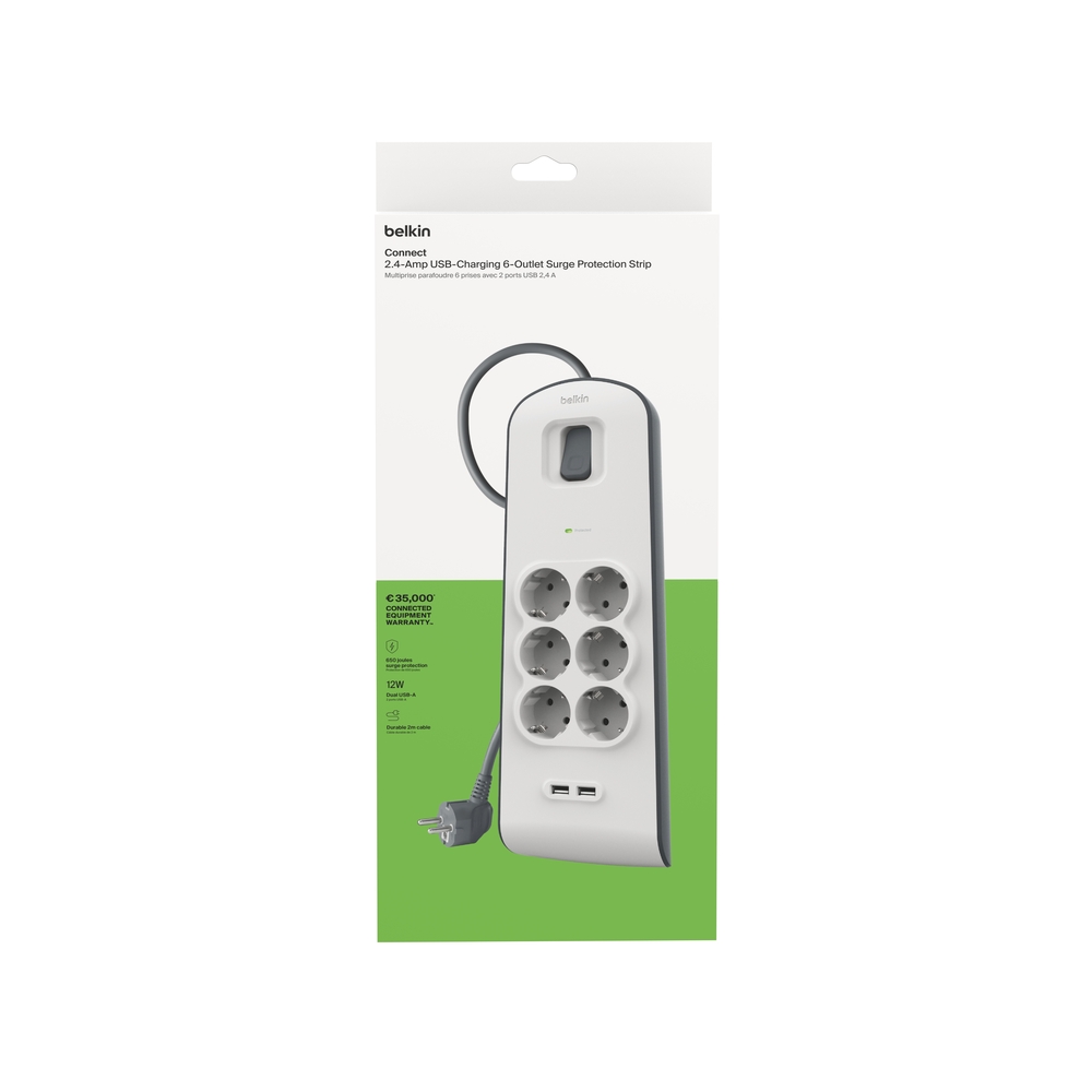 BSV604vf2M-V2_1-3.jpg BELKIN BSV604VF2M-V2 SURGE, 6 SOCKETS, 650J, 2M, 2 USB-2.4A SHARED, UPDATED VERSION2 - Image 1