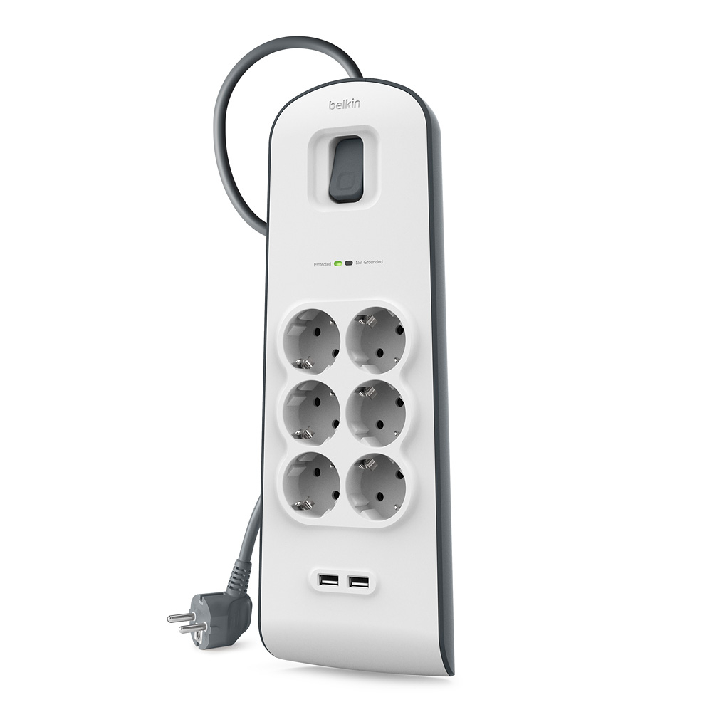 BSV604vf2M_1-4.jpg BELKIN BSV604VF2M SURGE, 6 SOCKETS, 650J, 2M, 2 USB-2.4A SHARED - Image 1