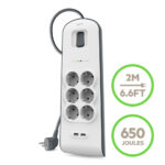 BELKIN BSV604VF2M SURGE, 6 SOCKETS, 650J, 2M, 2 USB-2.4A SHARED - Image 2