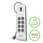 BELKIN BSV804VF2M-V2 SURGE, 8 SOCKETS, 900J, 2M, 2 USB-2.4A SHARED, UPDATED VERSION2