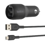 BELKIN CCE002BT1MBK DUAL USB-A CAR CHARGER W/ 1M PVC A-MUSB, 24W, BLK