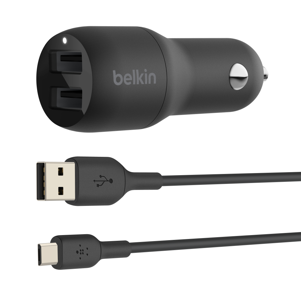 WMT2020; BELKIN CCE002BT1MBK DUAL USB-A CAR CHARGER W/ 1M PVC A-MUSB, 24W, BLK - Image 1