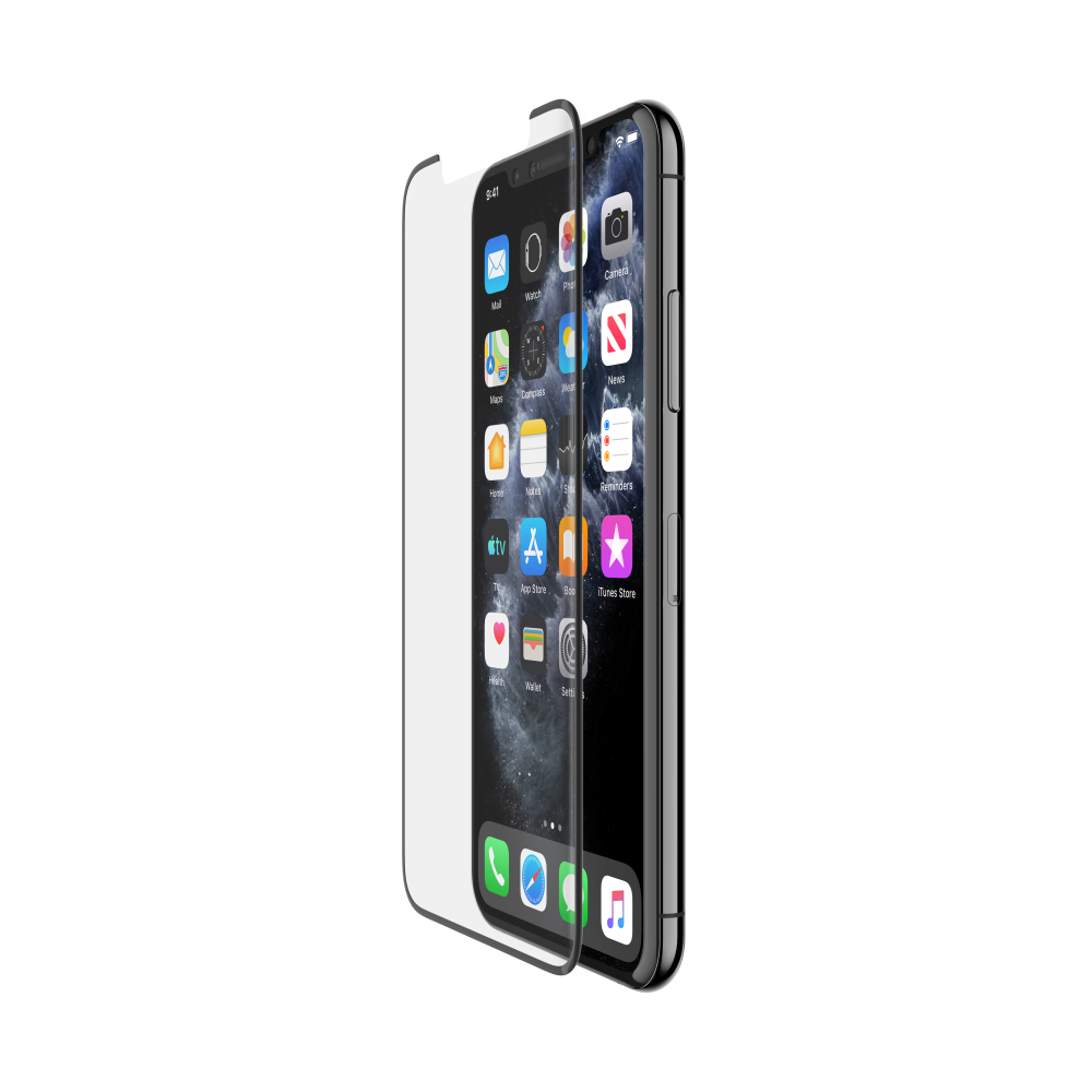 SCREENFORCE TemperedCurve for iPhone 11 Pro / 11 Pro Max / 11; BELKIN F8W970ZZBLK TEMPEREDCURVE BLACK EDGE TO EDGE ,WITH EASY INSTALLATION TRAY, IPHONE 11 PRO - Image 1