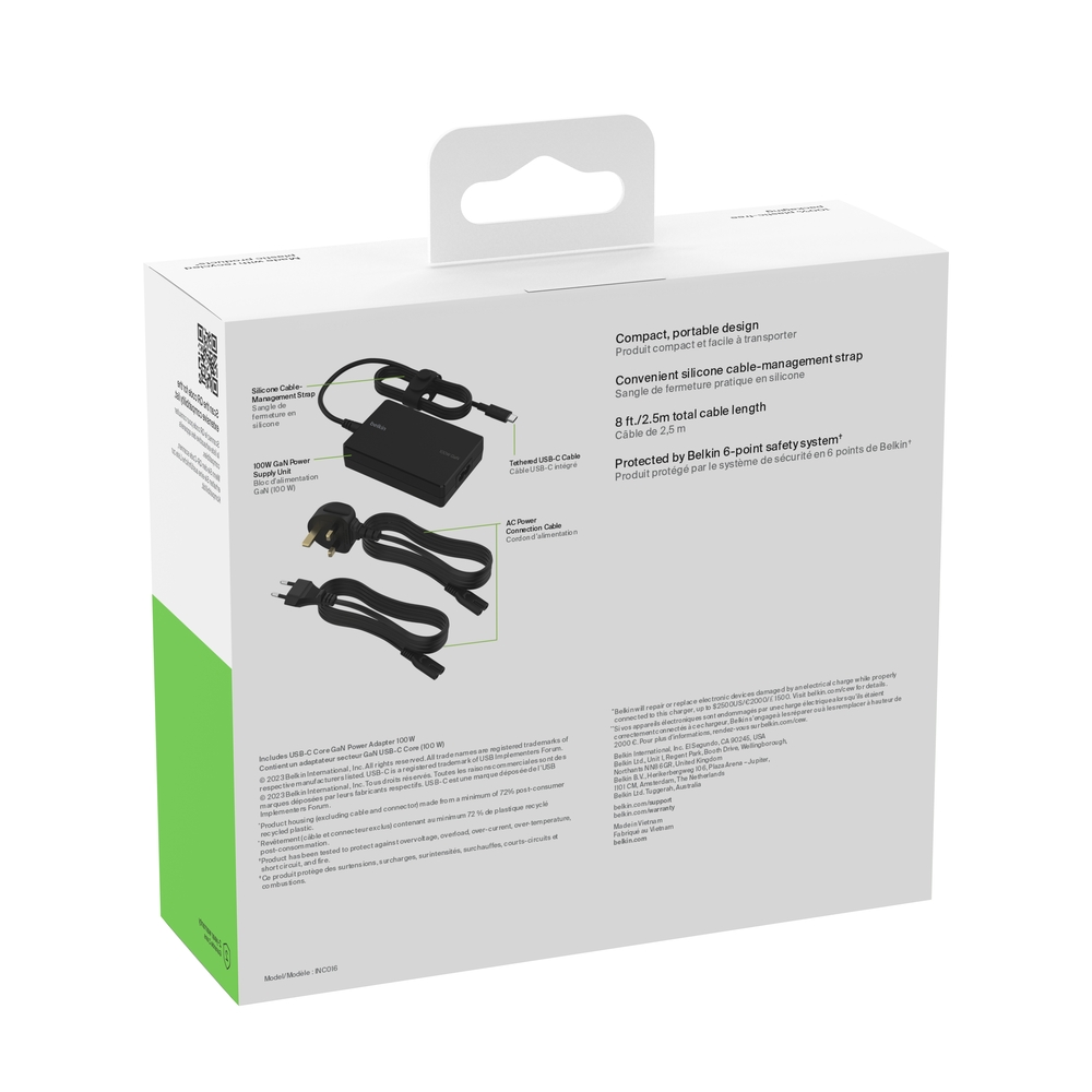 Backside view BELKIN INC016GLBK USB-C CORE GAN CHARGER 100W - Image 1