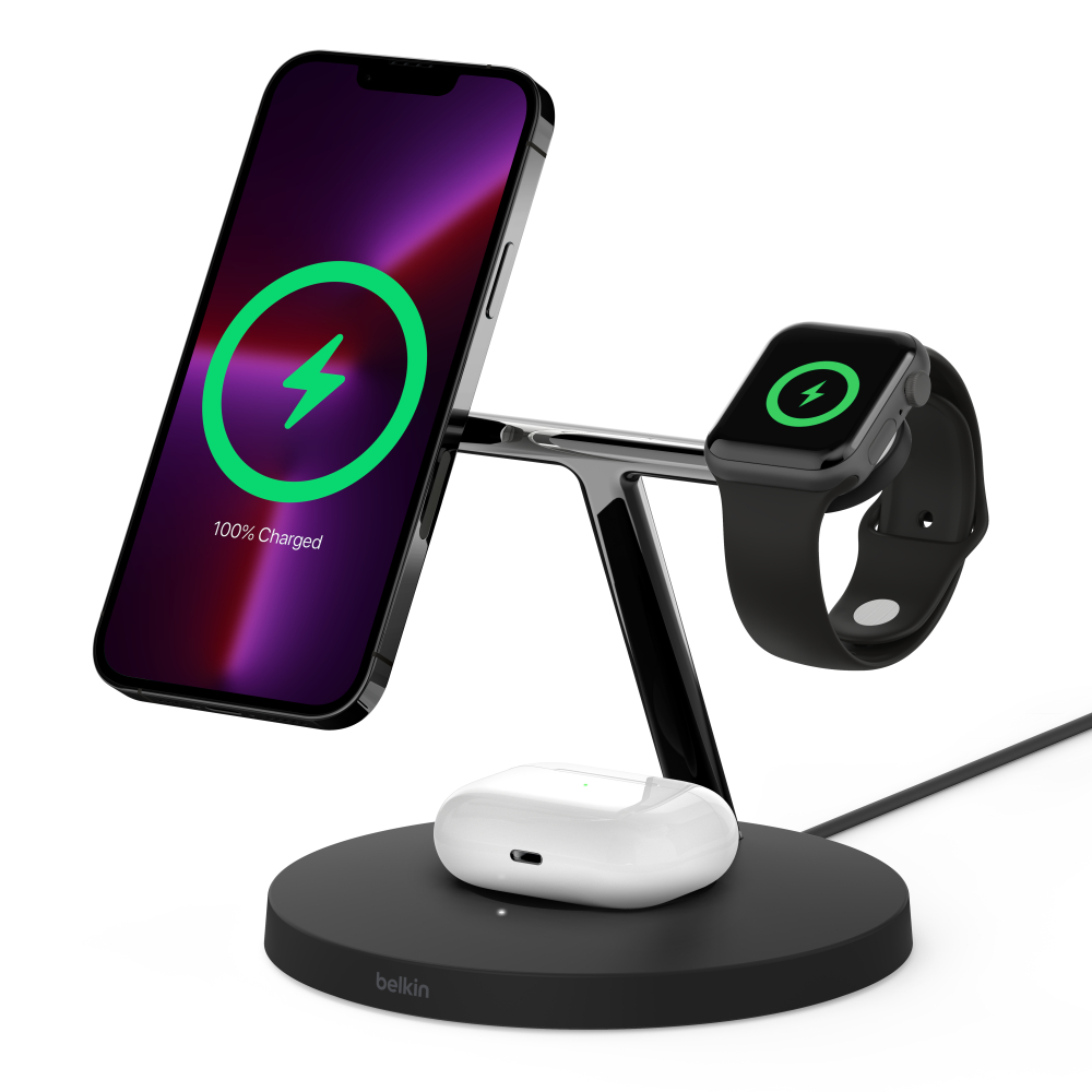 WIZ017vfBK_1-3.jpg BELKIN WIZ017VFBK 3-IN-1 WIRELESS CHARGING STAND WITH MAGSAFE - Image 1