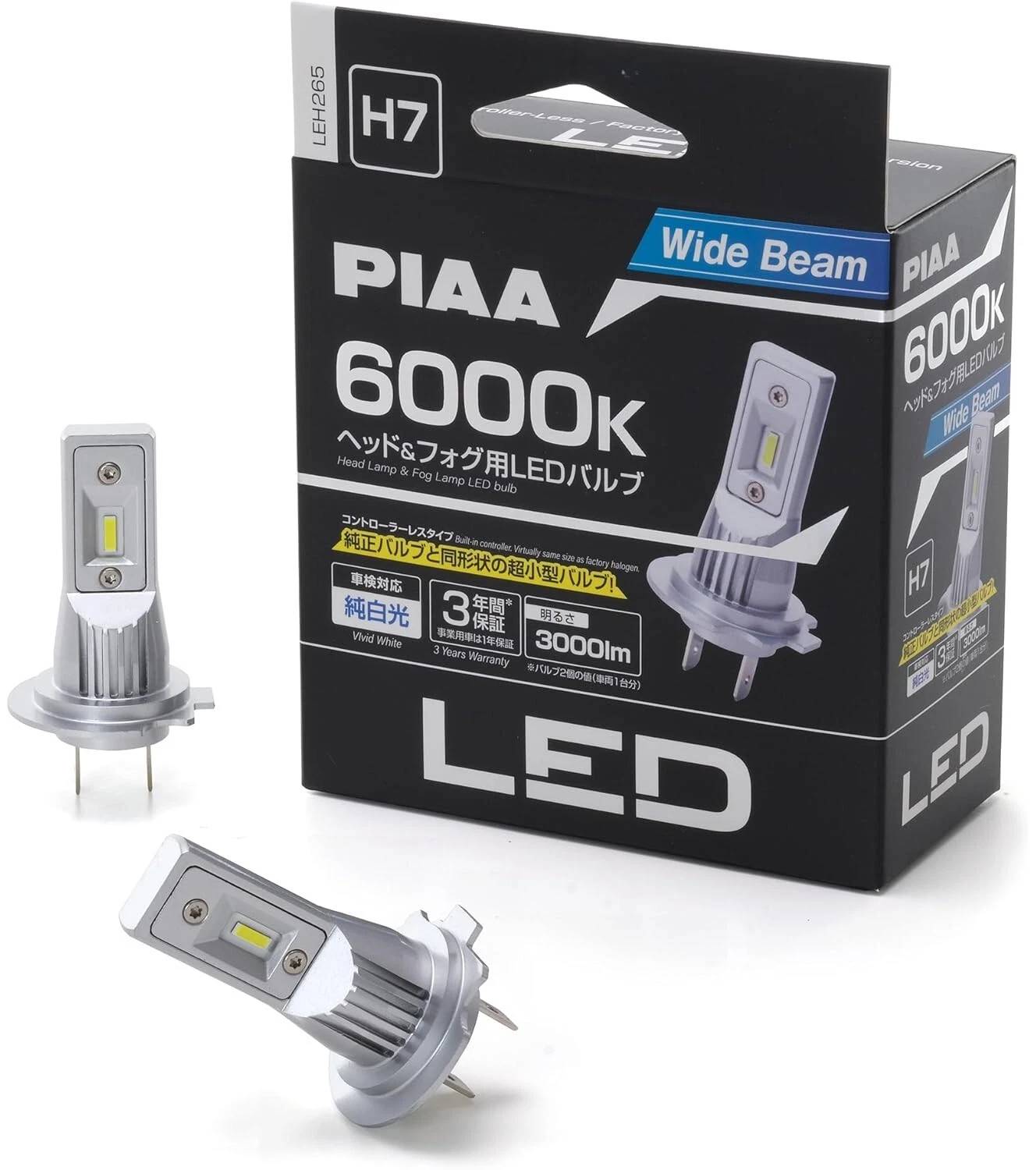 LEH265_1 PIAA LEH265 HEADLIGHT LED CONVERSION BULB 6000K /12W PER BULB 3000LM FROM 2 BULBSFOR H7 HALOGEN SOCKETS - Image 1